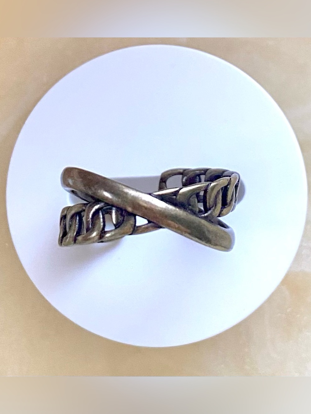 Braided X-Style Ring - Antique Gold Tone